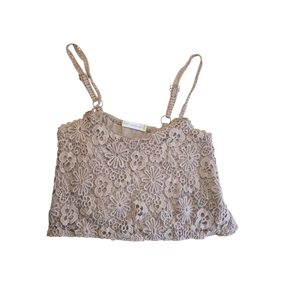 Y2k Coquette Balletcore Coco & Jaimeson Tan Floral Lace Crop Top Tank Size S